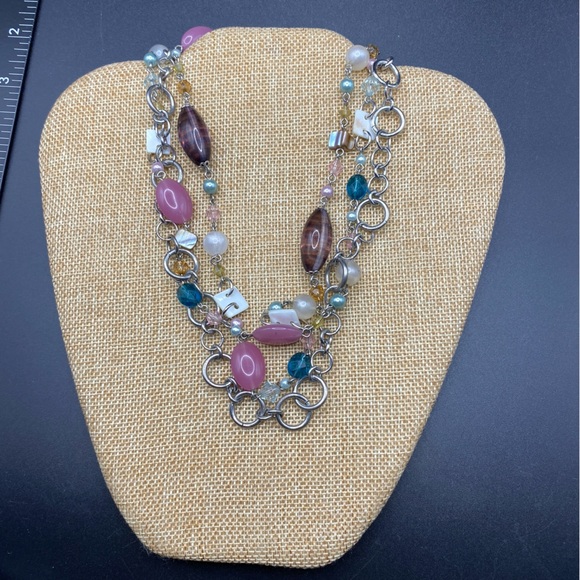 COOKIE LEE Acrylic Beads & Natural Seashells Long Necklace Silvertone - Picture 8 of 9